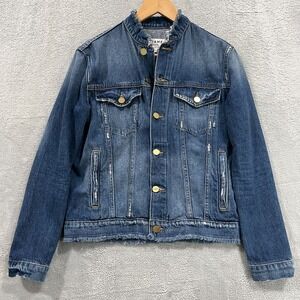 FRAME Denim Jacket Womens‎ XS Collarless Distressed Frayed in Veteran Y2K Retro